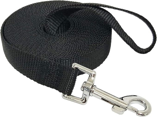 Nylon Training Dog Leash for Small Medium Large Dogs, 15ft 20ft 30ft 50ft Long Leash Dog/Puppy Lead for Obedience Recall Training, Camping (15ft, Black)