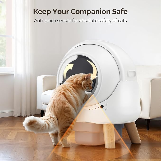 Self Cleaning Litter Box,Automatic Cat Litter Box for Multiple Cats,Robot with APP Control,Dual Safety Protection,Odor-Free Waste Disposal Includes Trash Bags,WhiteKT