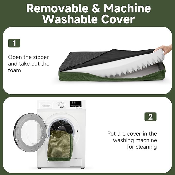 OhGeni Orthopedic Waterproof & Machine Washable Dog Bed for Large Pets, Suitable for Crates, Cat Mat with 25D Egg Crate Foam, Non-Slip Bottom & Removable Cover, 41 Inches(Dark Green)