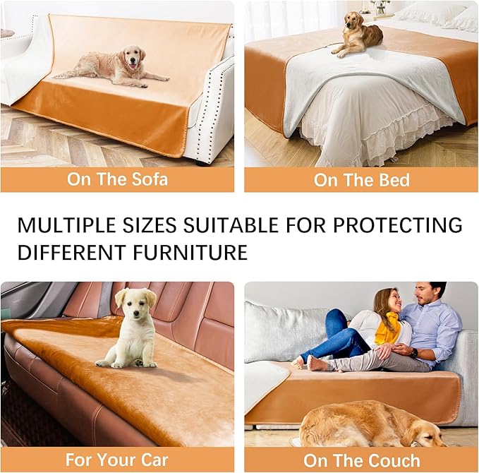 Waterproof Dog Blankets, Washable Pee Proof Pet Blanket for Couch, Soft Reversible Puppy Throw Furniture Protector Cover for Bed Sofa-68"x82",Orange+Cream