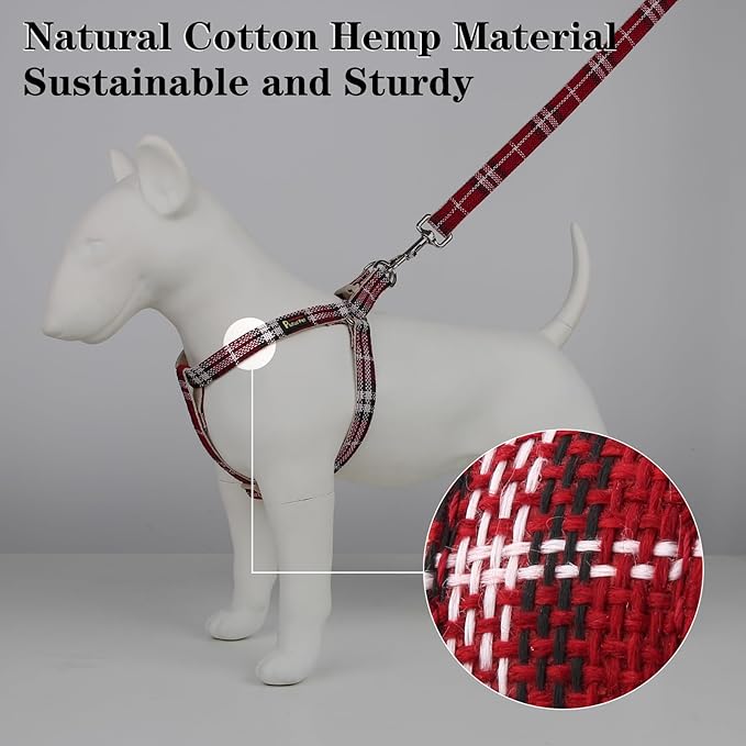 Plutus Pet Cotton Hemp Step in Dog Harness, Sustainable, Lightweight and Escape-Proof, Quick Fit Dog Harness for Puppy Small Medium and Large Dogs, Red Plaid, S