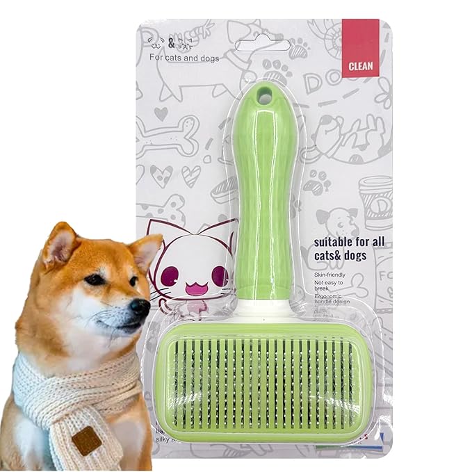 Versatile Pet Grooming Brush and Deshedding Tool - Gently Removes Loose Undercoat for Cats and Dogs, Suitable for Pet Massage (Green Light)