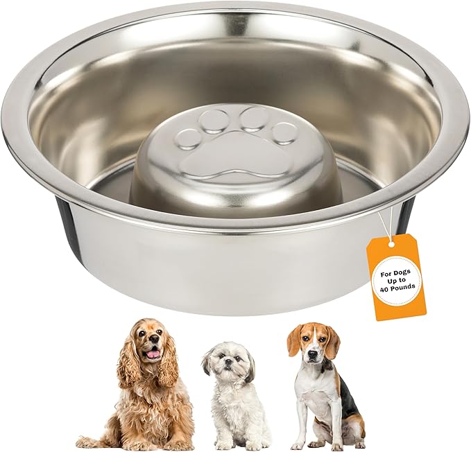 Neater Pet Brands Stainless Steel Slow Feed Dog Bowl for Fast Eating Medium Breed, Metal Slow Feeder Dog Bowl Fits in Medium Neater Feeder Deluxe, for Puppy or Dogs (19-40 lbs), 1 Cup Food Capacity
