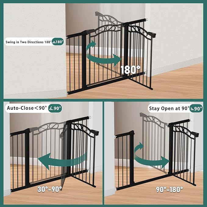 Extra Wide Baby Gate with Door Black-Large Walk Through Baby Gates for Stairs Pressure Mounted no Drill-Indoor Long Tension Metal Child Pet Safety Gate 68.11"-70.87" Wide
