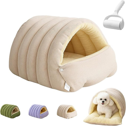Cutypet Winter Cave, Cutypet Cat Winter Cave, Cute Cat Beds for Indoor Cats, Disassembled Design for Easier Cleaning, with Hair Remover, Suitable for Cats and Small Dogs (Beige, Small)