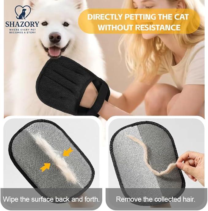 2 Pack Electrostatic Pet Hair Removal Gloves – Lint Cleaning Mitts for Cats & Dogs, Reusable Pet Hair Remover Glove for Furniture Couch Carpet & Car, Grooming & De-Shedding Glove for Pet Hair