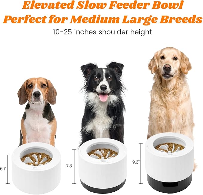 Pawque Elevated 60oz Slow Feeder Dog Bowls Large Breed, Single Raised Food Bowl for Medium Large Sized Dogs, Stable Sturdy Base and Snap on Adjustable Height Stand, Anti-Slip Mess Proof Dog Bowls