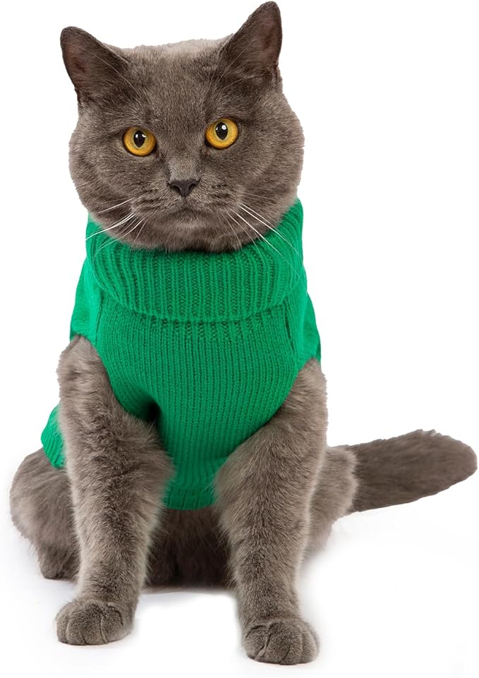 Stretchy Cat Sweater - 17 Colors & 6 Sizes | Snug Winter-Ready Knit for Boy/Girl Cats & Kittens(Dark Green, X-Small)