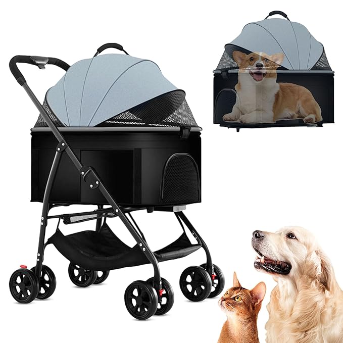 3 in 1 Dog Strollers 4 Wheels Folding Pet Stroller with Detachable Carrier Multifunction Portable Dogs Travel Carriers for Medium Small Puppy Kittens
