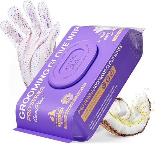 HICC PET Glove Wipes Pro – Pet Cleaning Gloves for Dogs & Cats – Infused with Coconut Oil & Plant Extracts – Hypoallergenic, Gentle, Spa-Like Care at Home