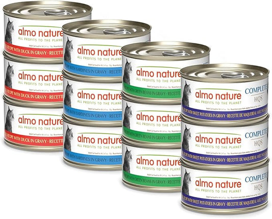 almo nature Wet Cat Food HQS Complete Land and Sea - Variety Pack Grain Free, Highly Digestible, Hormone Free, Preservative Free, 2.47-oz (Pack of 12)