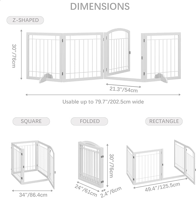 JSB 96-inch Extra Wide 30-inch Tall Dog gate with Door Walk Through, Freestanding Pet Gate for Halls, Stairs & Home, Pet Puppy Safety Dog Fence with 2PCS Support Feet (White)