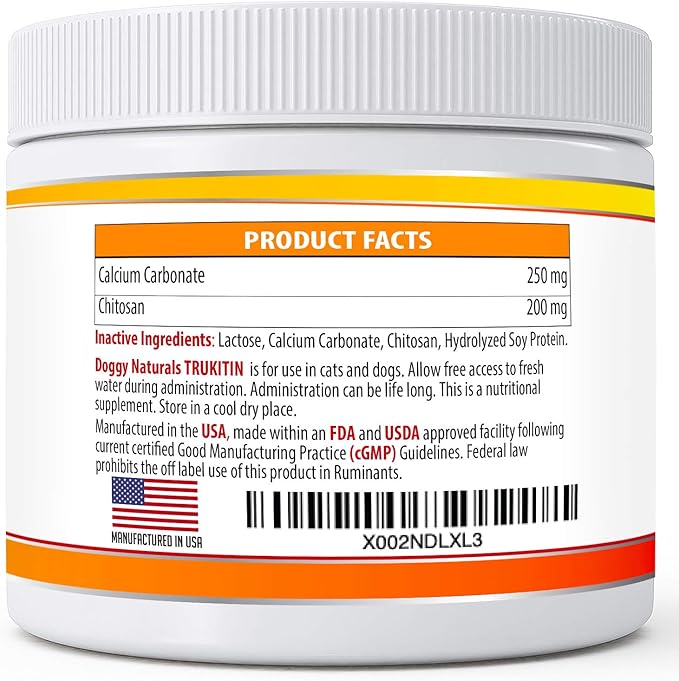 Trukitin Chitosin Based Phosphate Binder for Cats & Dogs – All Natural Human Grade Ingredients for Renal Support Supplement with Calcium Carbonate Oral Powder (Made in U.S.A)