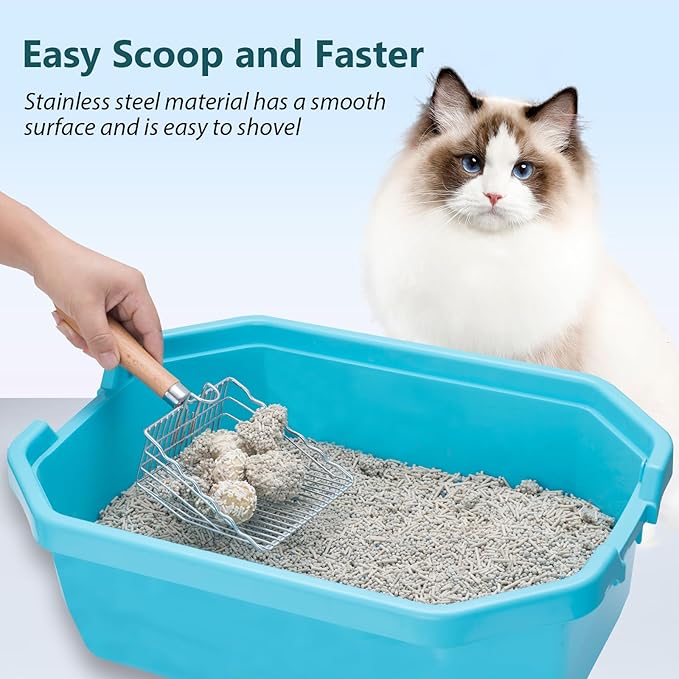 Cat Litter Scoop, Premium Kitty Shovel with Hook and Hole, Metal Sifter Scooper Stainless Steel for Easy Cleaning, Durable and Heavy Duty, Odor-Free for Litter Box