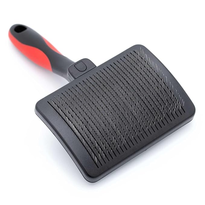 Jeffers Pet Self-Cleaning Slicker Brush for Dogs & Cats – Self Cleaning Button, Removes Tangles & Loose Hair, Non Slip Handle for Easy Grooming, Go To Gift for Pet Owners – Black, Red - Large