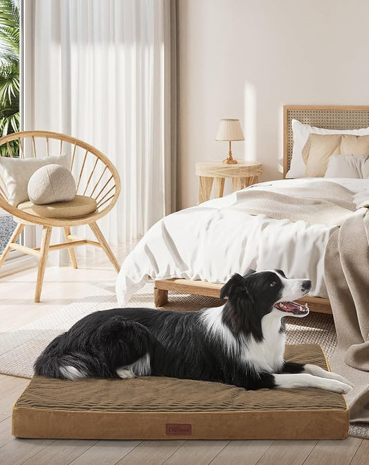 OhGeni Orthopedic Waterproof & Machine Washable Dog Bed for Medium Large Pets, Cat Mat with 25D Egg Crate Foam, Non-Slip Bottom & Removable Cover, 36 Inches(Coffee)