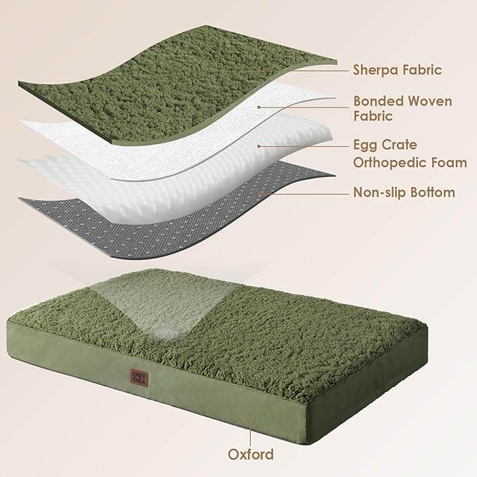 EHEYCIGA Orthopedic Dog Beds for Large Dogs with Removable Washable Cover, Dark Green, 36x27