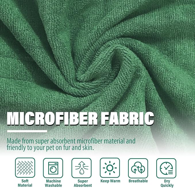 Dog Drying Coat - Fast Drying Dog Towel Robe - Microfiber Super Absorbent Pet Bathrobe, Adjustable Collar & Belly Strap Pet Coat Pet Bath Robe Towel (X-Large, Green)