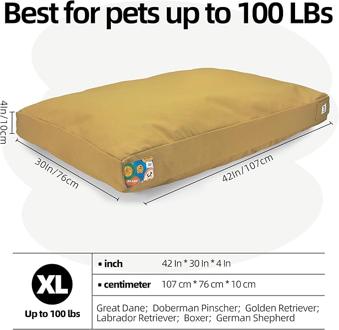 Sytopia 42-Inch Canvas Outdoor Dog Bed, Waterproof & Washable with Removable Cover, Ideal for Medium & Large Dogs, Chew-Proof Great for Indoor, Outdoor, Crate, or Patio Use (Yellow)