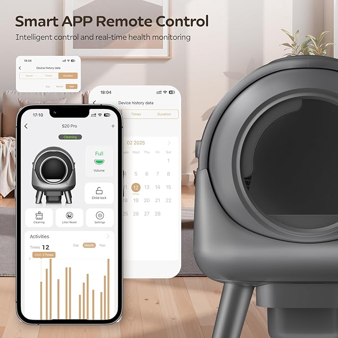 Self Cleaning Litter Box for Multiple Cats – Automatic Cat Litter Box with App Control, Odor-Free Waste Disposal, Dual Safety Sensors, Litter Bags, BlackGrayK4