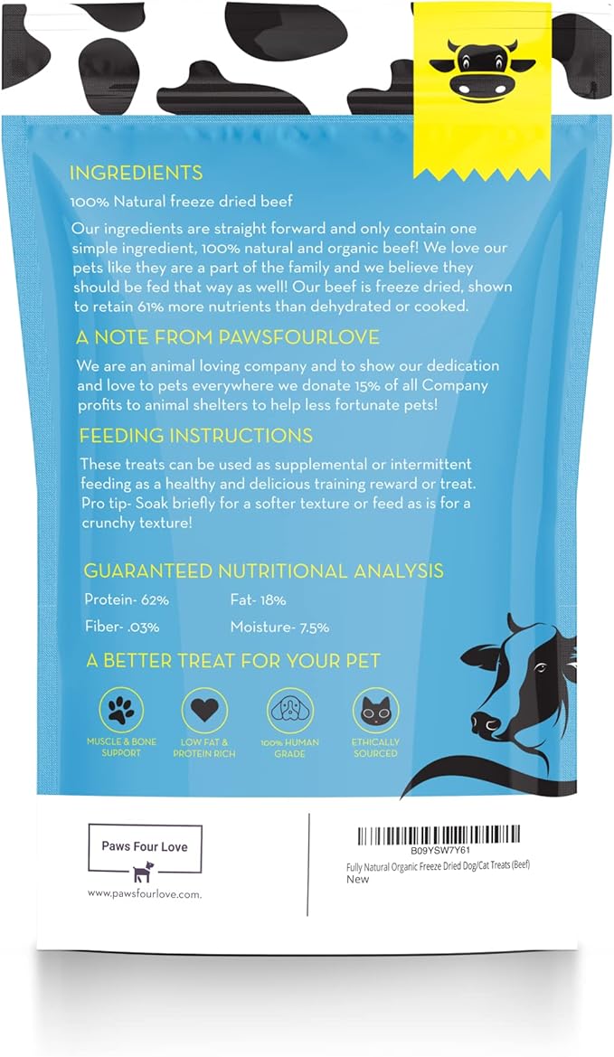 Organic Freeze Dried Dog & Cat Treats - Single Ingredient, Grain Free Food Toppers for Healthy Pets, No Fillers or Preservatives (3 Bag, Beef)