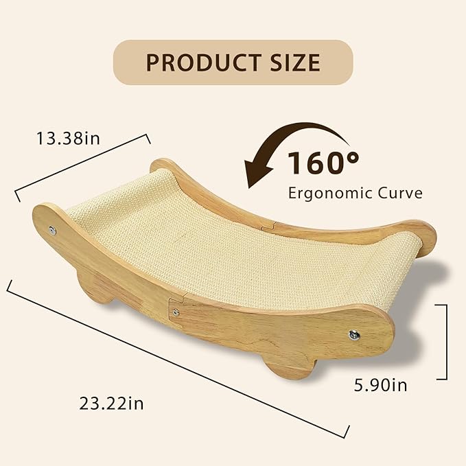 2-in-1 Natural Sisal Cat Scratcher Bed for Indoor Cats – Large Wooden Hammock Lounge Furniture with Solid Oak Frame, Easy Assembly for Large Cats Resting & Scratching