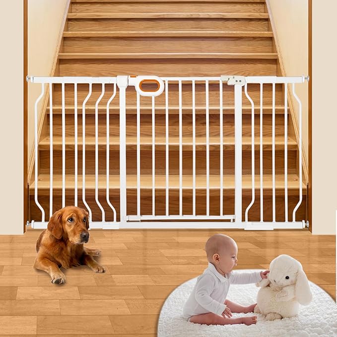 Owlie Adjustable Safety Gate for Stairs - 29-57'' Wide, 30.5'' Tall, No Drilling, Pressure Mount, White