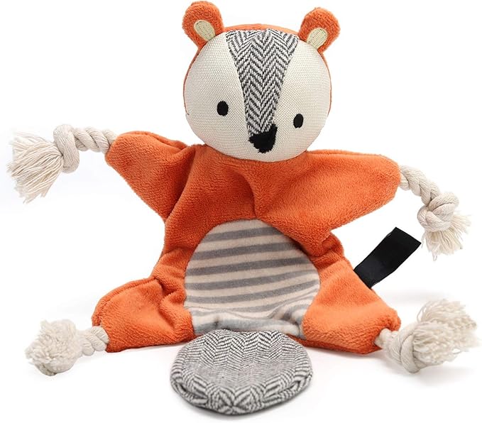 Vitscan Squirrel Plush Toy, Stuffless Dog Chew Toy with Rope Knots, Crinkle Squeaky Toy for Small Dogs