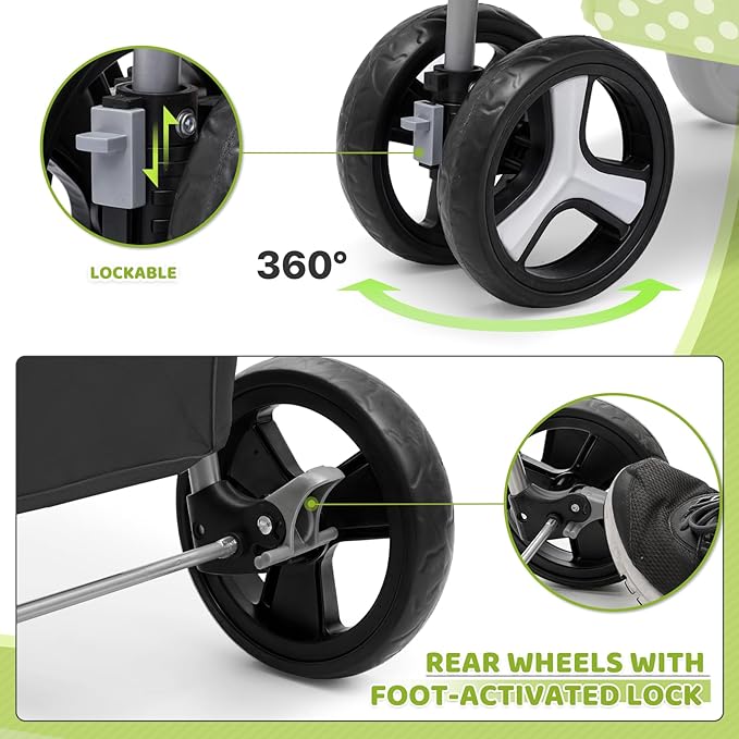 Magshion Foldable Pet Stroller, 3-in-1 Dog Travel Jogger with Detachable Carrier, Cup Holder, Storage Basket, Folding Carrier for Small/Medium Dogs & Cats Up to 33 lbs, Lawn Green Polka Dots