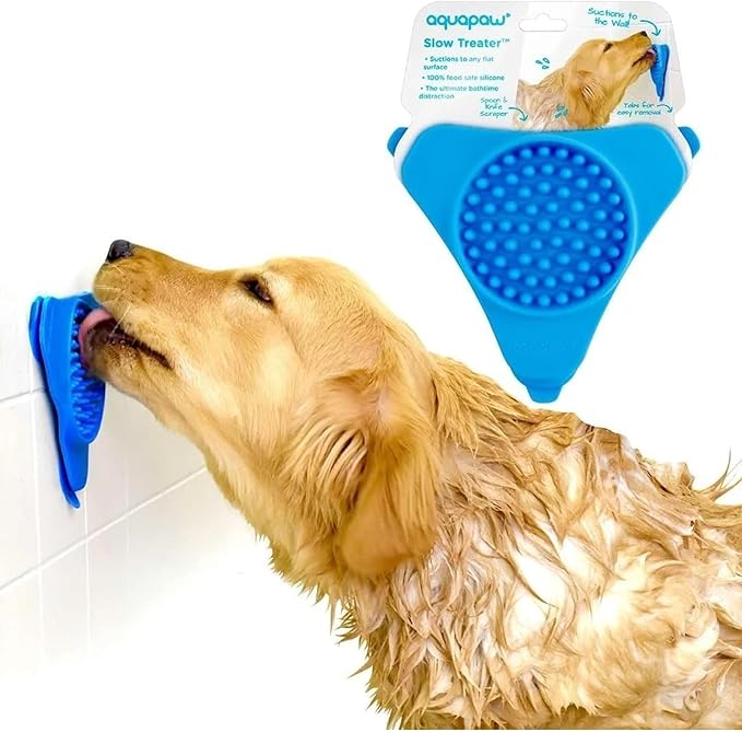 Aquapaw Dog Licking Mat for Wall & Floor - 1-Pack Blue - Suction Slow Feeder for Treats & Peanut Butter - Also Bath Toy for Dogs