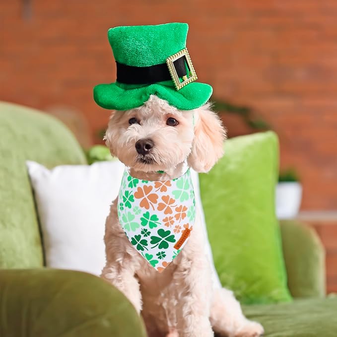 ADOGGYGO St. Patrick's Day Dog Bandana, Green Shamrock Scarf, Multi Size Offered, Saint Patrick Day Bandanas for Small Dogs (Small)