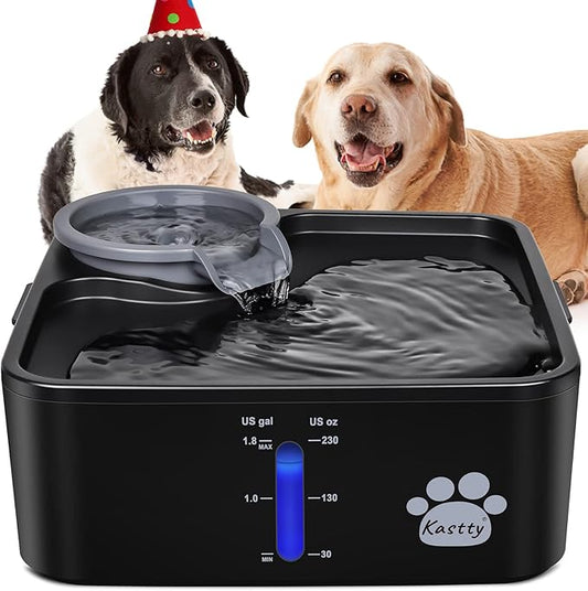 Kastty 2 Gallon Dog Water Fountain Ultra Large/Wide Pet Fountain BPA-Free Premium Dog Water Bowl Dispenser with 5 Filtration Safe Pump& LED Shortage Reminder, Large Dogs Cats& Multi-Pet Home
