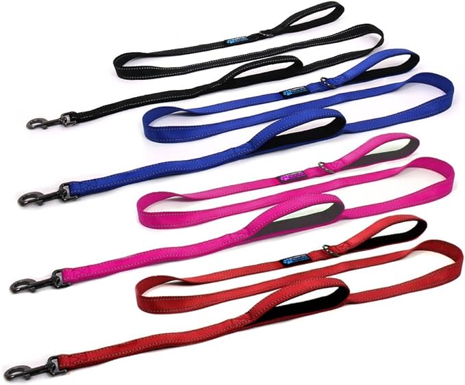 Max and Neo Double Handle Traffic Dog Leash - Reflective, Donates to Dog Rescue (Pink, 6 FT)