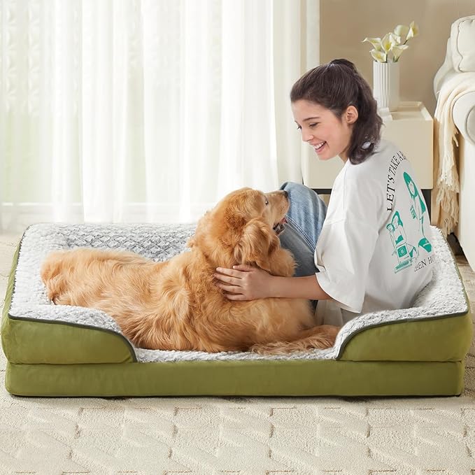 Orthopedic Dog Bed for Large Dogs, Egg Crate Foam Bed for Large Dogs, Equipped with Removable Waterproof Pillow Cover and Anti-Slip Bottom, Pet Bed