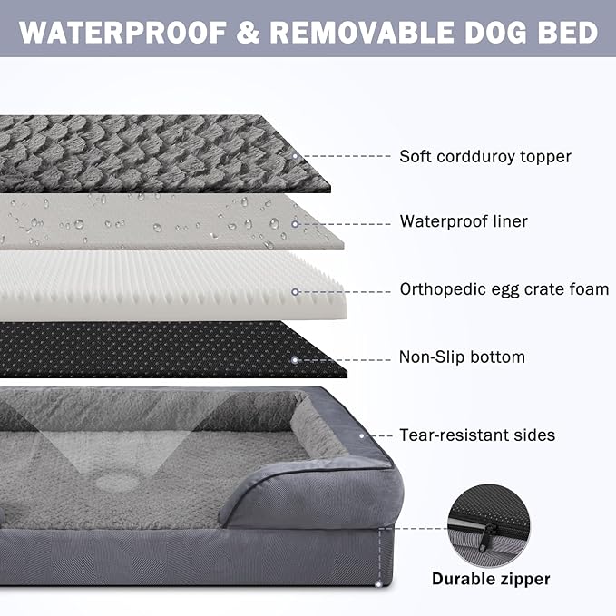 INVENHO Orthopedic Dog Bed Medium Size Dog, Waterproof Egg-Crate Foam Couch with Washable Removable Cover, Waterproof Lining and Nonskid Bottom
