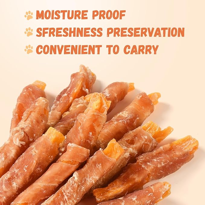 Chicken Jerky Wrapped Sweet Potato Dog Treats w/Taurine, Healthy Dog Snacks Low Fat High Protein, Chewy Training Rewards Treats for Small Medium Large Breeds,10.6oz, 13-17 Counts