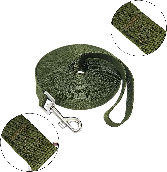 Nylon Training Dog Leash for Small Medium Large Dogs, 15ft 20ft 30ft 50ft Long Leash Dog/Puppy Lead for Obedience Recall Training, Camping (15ft, Green)