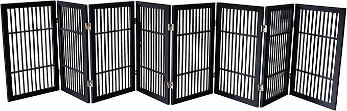 Pet Dog Gate Strong and Durable Freestanding Folding Acacia Hardwood Portable Wooden Fence Indoors or Outdoors by Urnporium (Black Pet Gate, 8 Panel 30" Tall)
