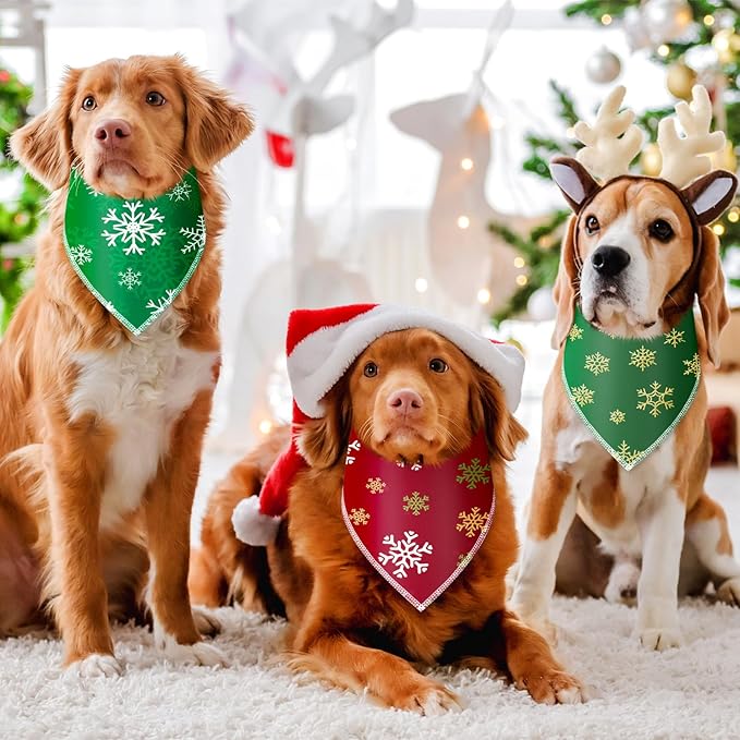 Frienda 30 Pcs Christmas Dog Bandanas Bulk Snowflake Bandanas for Dogs Soft Triangle Kerchief Bibs Scarf Set for Puppy Small Medium Large Pets Christmas Party Decoration