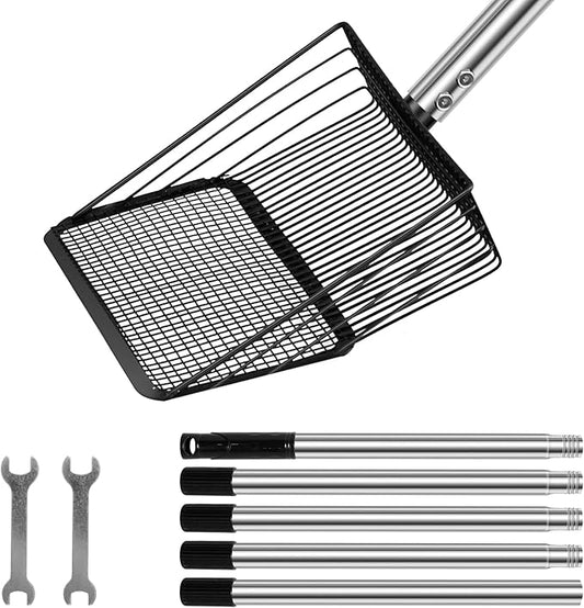 10Inch Chicken Poop Scooper, 35" to 75" Long Chicken Coop Litter Scoop with Stainless Steel Handle, 4 in 1 Multifunctional Heavy Duty Litter Sifting Shovel, Non Stick Detachable Cat Litter Sifter