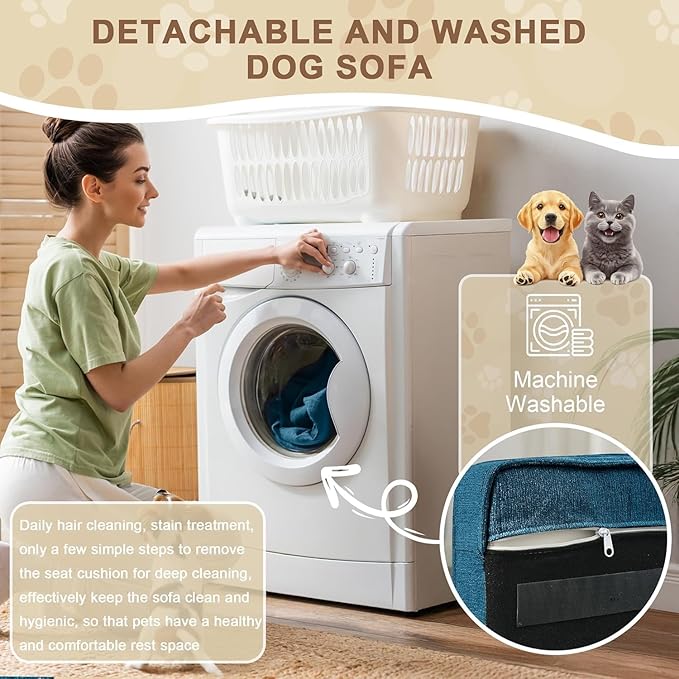 Dog Sofa Couch for Medium Dogs, 31" Memory Foam Dog Couch with Washable Fabric, Removable Cushion, Sofa Bed for Medium Dogs, Blue