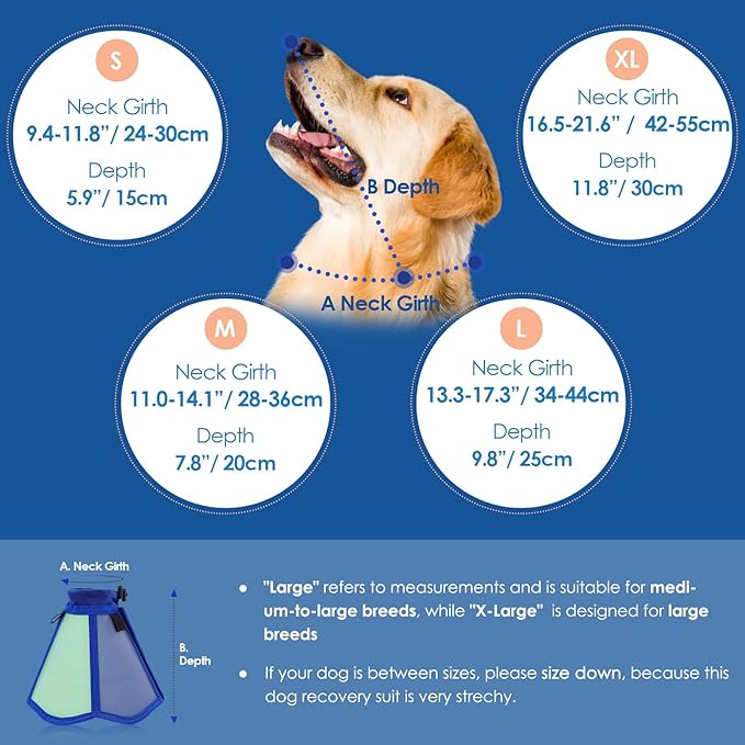 SUNFURA Dog Cone - Soft Cone for Dogs to Stop Licking, Pet E-Collar Alternative After Surgery, Adjustable Pet Recovery Collar for Wound Healing, Blue Green Medium