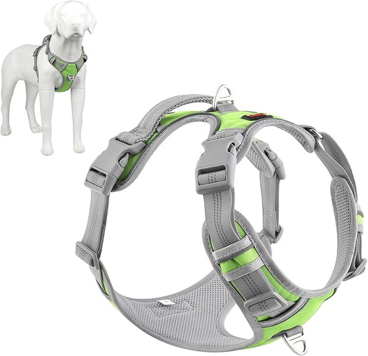 Plutus Pet No Pull Dog Harness, Release at Neck, Reflective Adjustable Dog Vest Harness, Easy Control Handle for Walking, for Small Medium Large Dogs, Green, L