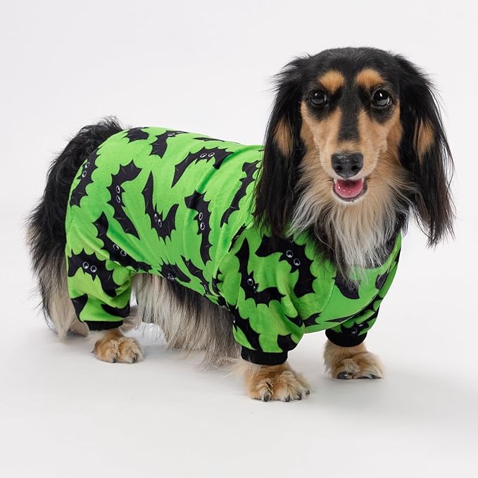 Fitwarm Halloween Bat Dog Pajamas, Funny Costumes for Small Dogs Boy Girl, Pet Outfit, Lime Green, Black, XS