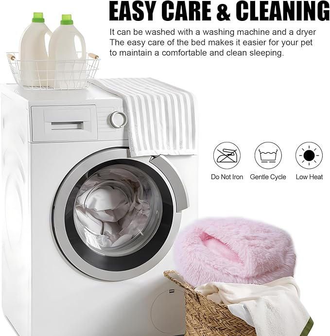 Cat Beds for Indoor Cats,Cat Cave for Puppy and Kitty,Calming Small Dog Bed for Small Dogs with Cover Cave,Cozy Warming Fluffy Washable Anti-Slip Pet Sleeping Bag(24 * 24inch,Light Pink)