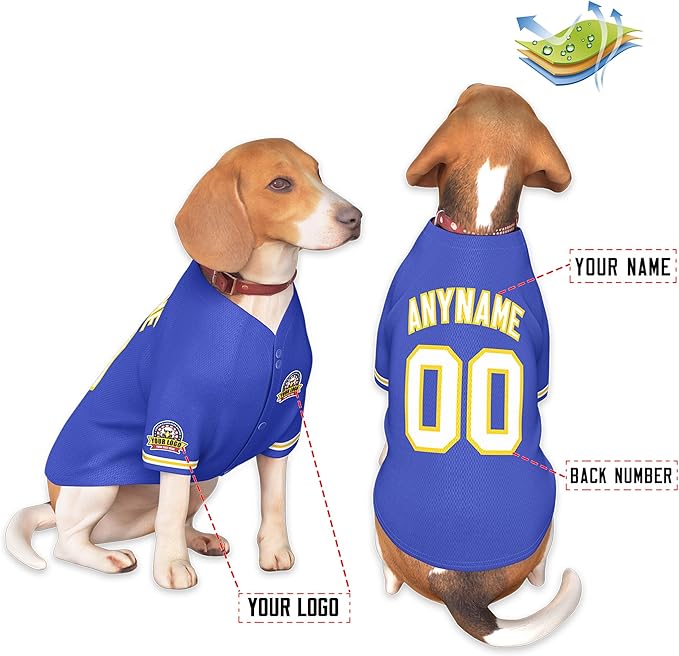 Custom Dog Baseball Jersey with Name Number Logo for Small Pet Dogs-Personalized Dog Shirts
