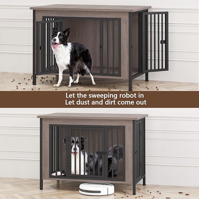 EasyCom Dog Crate Furniture for 1 or 2 Dogs, Heavy Duty Single/Double Dog Crates for Small/Medium/Large Dogs, Dog Kennel Furniture Indoor as TV Stand, Large Size 39.96" L(35-60 Pounds), Oak Grey