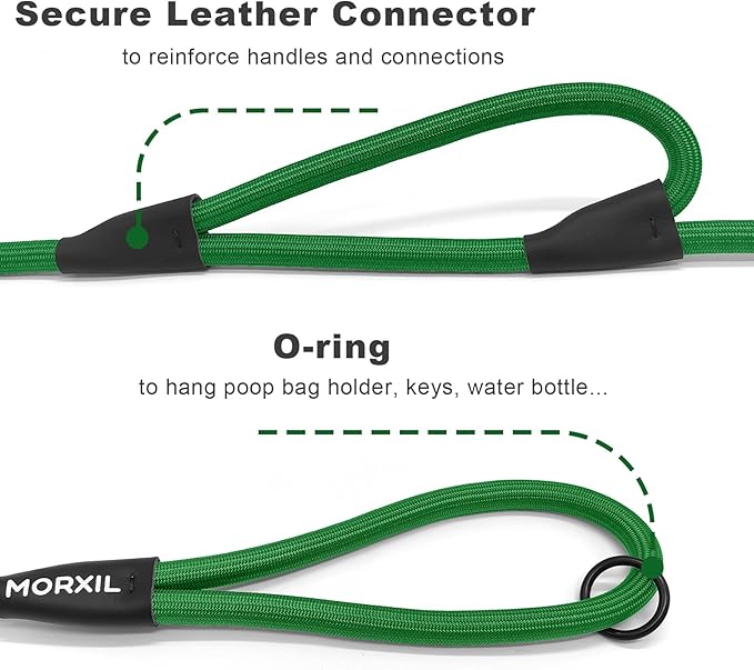 Rope Dog Leash with Two Handles, 6 Foot Heavy Duty Dog Leash with Aviation Aluminum Auto Locking Carabiner, Strong Nylon Pet Lead for Small, Medium, Large Dogs (Green, 6FT-Two Handle)
