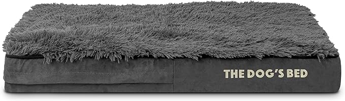 The Dog’s Bed Orthopedic Memory Foam Dog Bed, Medium Grey Fur 34x22, Pain Relief for Arthritis, Hip & Elbow Dysplasia, Post Surgery, Lameness, Supportive, Calming, Waterproof Washable Cover