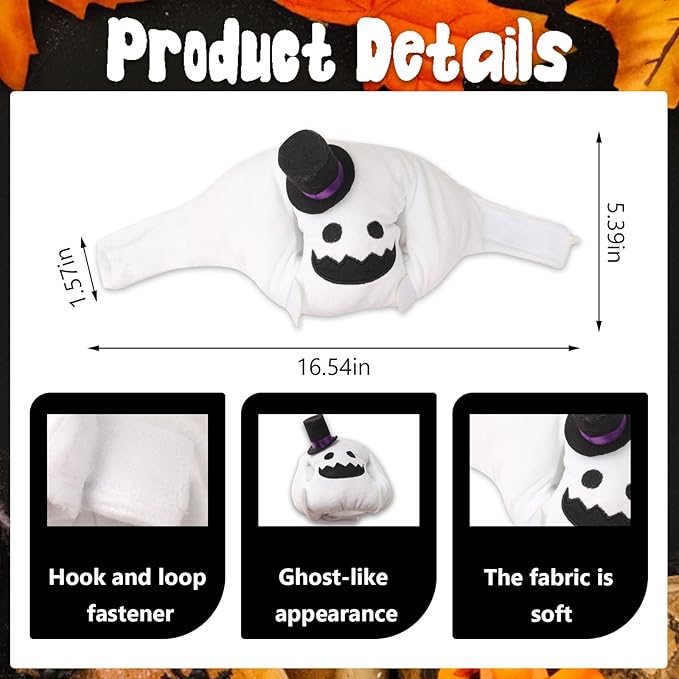 ABTOLS Halloween Dog Cat Ghost Shape Hat, Adjustable Soft Small Pet White Ghost Cap Headwear for Puppy Dogs Kittens Halloween Festival Cosplay Costume Accessory Headgear